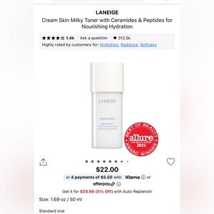 Brand new Mini LANEIGE Cream Skin Toner & Moisturizer